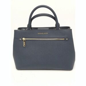 MICHAEL KORS Handbag Crossgrain Leather Navy‎ Large Crossbody Satchel COA